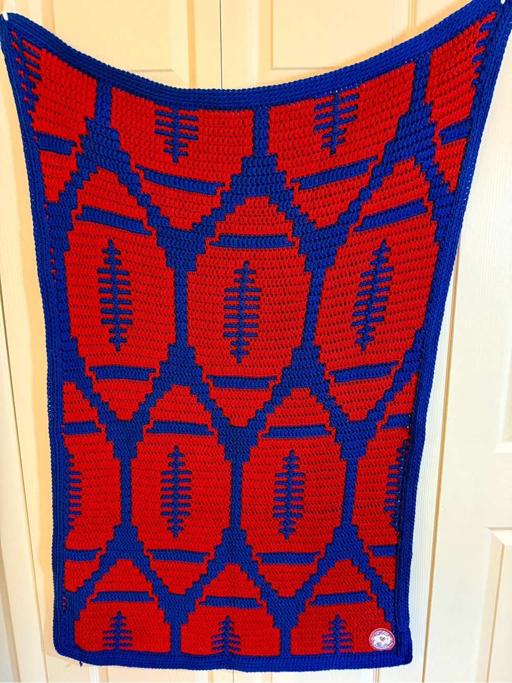 Handmade Buffalo Bills Red and Blue Crochet Baby or lap blanket
